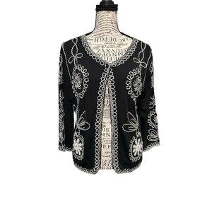 Lauren Michelle Womens Med Embroidered Loops Flowers 1-Button Cardigan Fairy